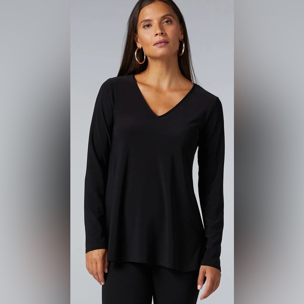 Franne Golde Women’s Black Long Sleeve Shirt V-Neck XXL NWT